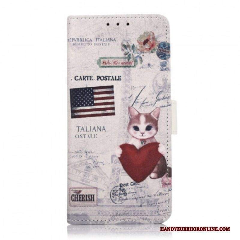 Custodia in pelle Moto G71 5G Gatto Viaggiatore