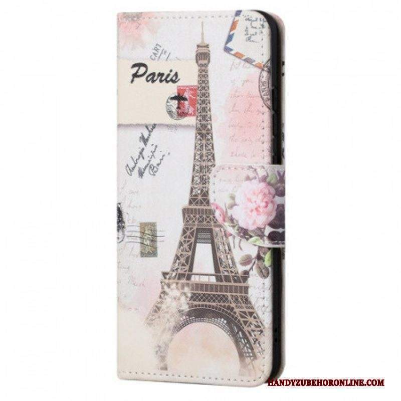 Custodia in pelle Moto G71 5G Retrò Torre Eiffel