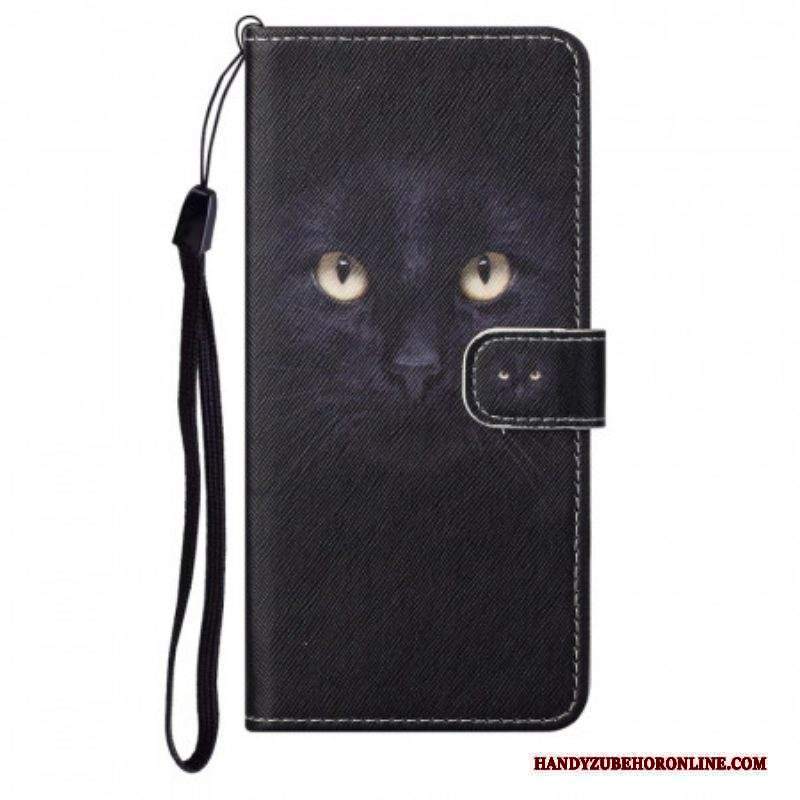 Custodia in pelle Moto G71 5G Strappy Occhi Di Gatto Nero
