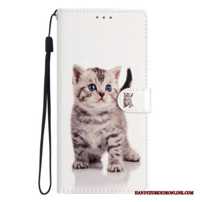 Custodia in pelle Moto G73 5G Piccolo Gattino Con Cinturino