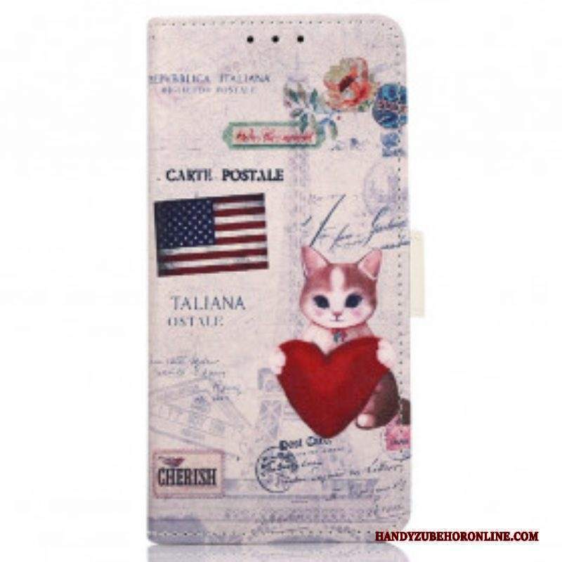 Custodia in pelle Motorola Edge 20 Pro Gatto Viaggiatore