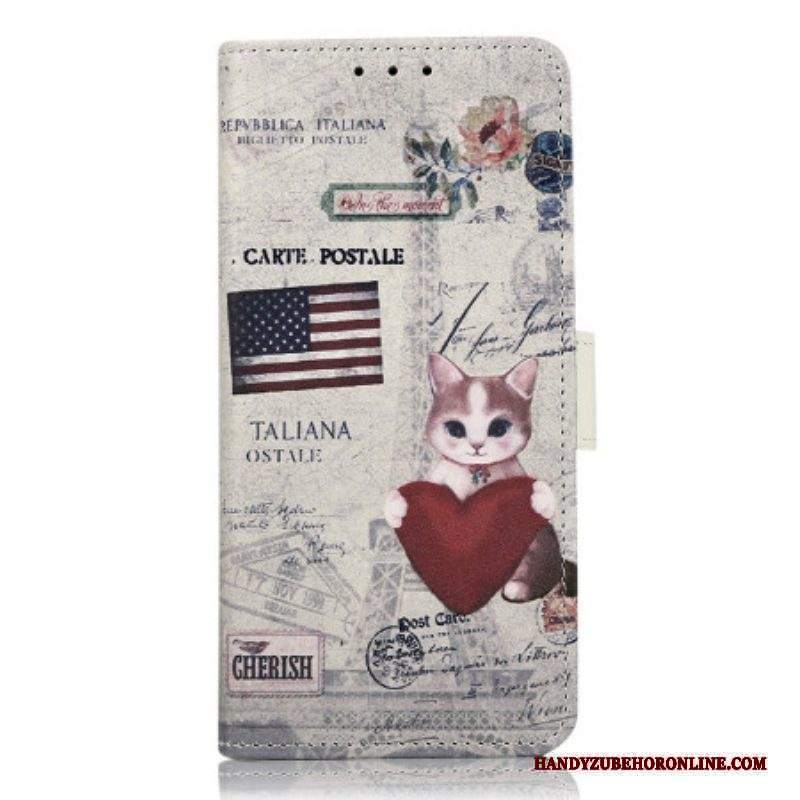Custodia in pelle Motorola Edge 40 Pro Gatto Viaggiatore