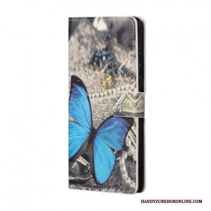 Custodia in pelle Samsung Galaxy A13 5G / A04s Farfalla Blu