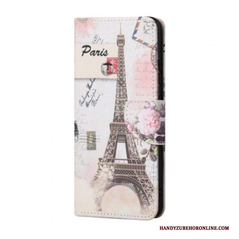 Custodia in pelle Samsung Galaxy A13 5G / A04s Retrò Torre Eiffel