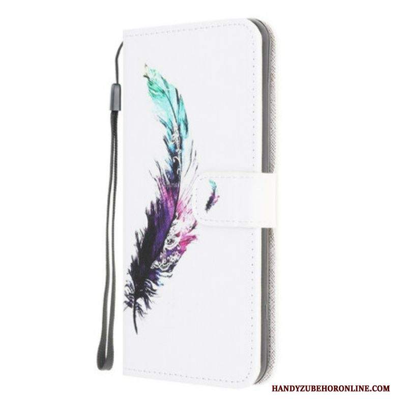 Custodia in pelle Samsung Galaxy A42 5G Piuma Con Cordino