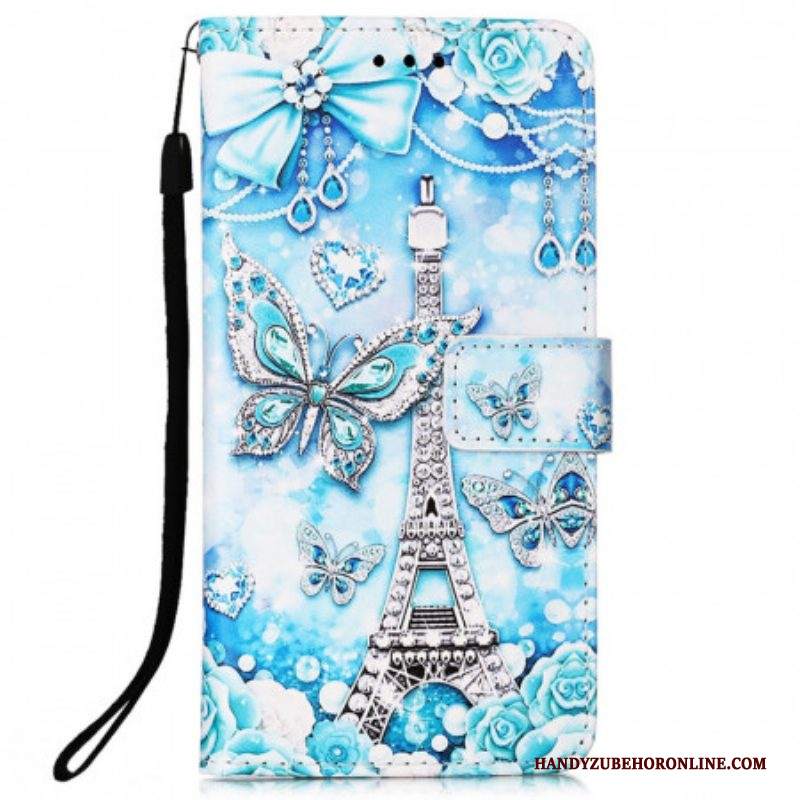 Custodia in pelle Samsung Galaxy A53 5G Cinturino A Farfalla Della Torre Eiffel