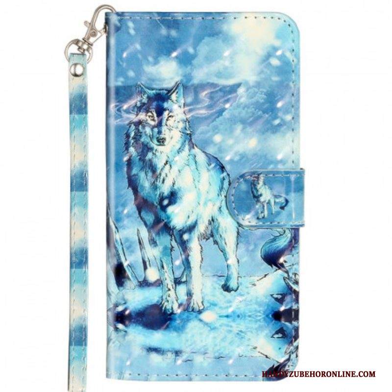 Custodia in pelle Samsung Galaxy A53 5G Cordino Lupo