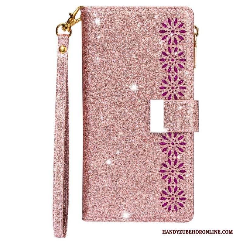 Custodia in pelle Samsung Galaxy A53 5G Portafoglio Portafoglio Con Zip In Paillettes