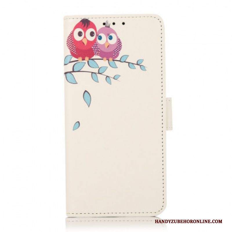 Custodia in pelle Samsung Galaxy M32 Paio Di Gufi Sull'albero