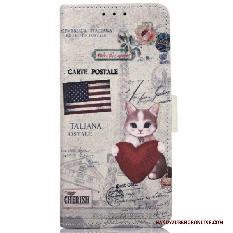 Custodia in pelle Samsung Galaxy M33 5G Gatto Viaggiatore