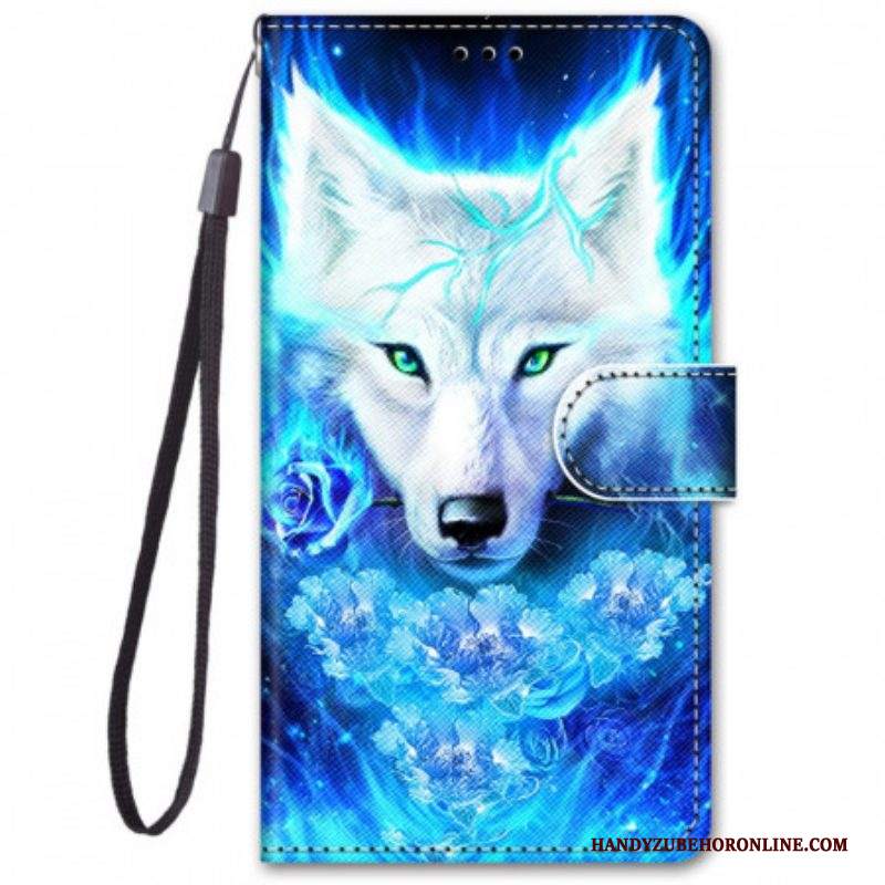 Custodia in pelle Samsung Galaxy M52 5G Lupo Fluorescente