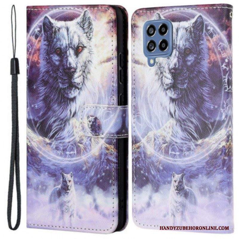 Custodia in pelle Samsung Galaxy M53 5G Cordino Lupo