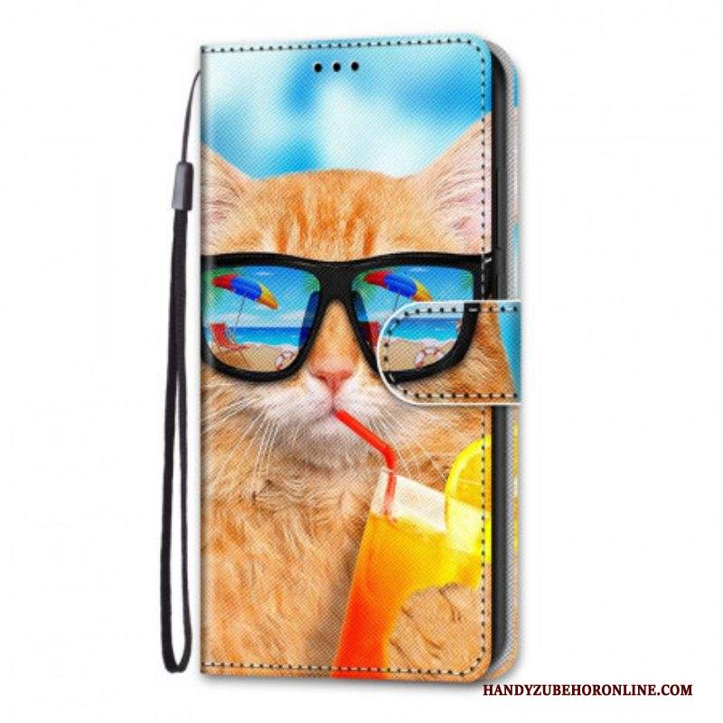 Custodia in pelle Samsung Galaxy M53 5G Gatto Stellato Con Cinturino