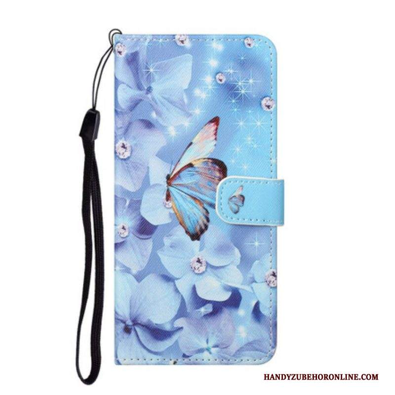Custodia in pelle Samsung Galaxy S21 5G Farfalle Di Diamanti Strappy