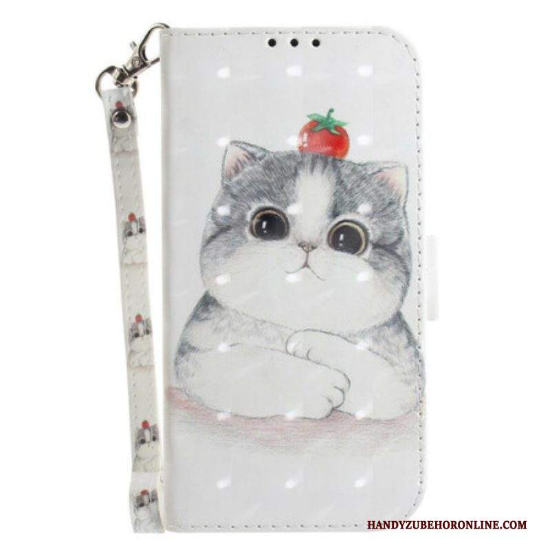 Custodia in pelle Samsung Galaxy S21 FE Pomodoro Sul Gatto Con Una Cinghia