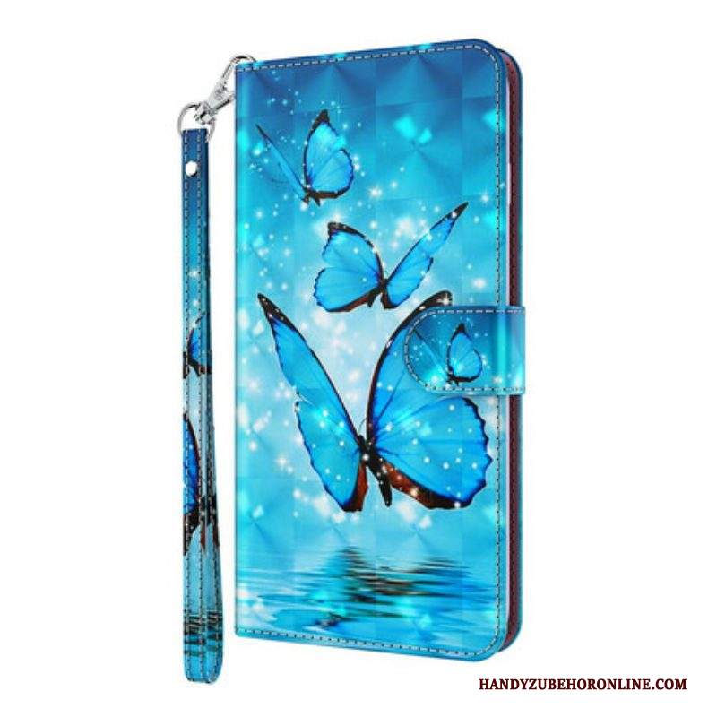 Custodia in pelle Samsung Galaxy S21 Plus 5G Farfalle Blu Volanti
