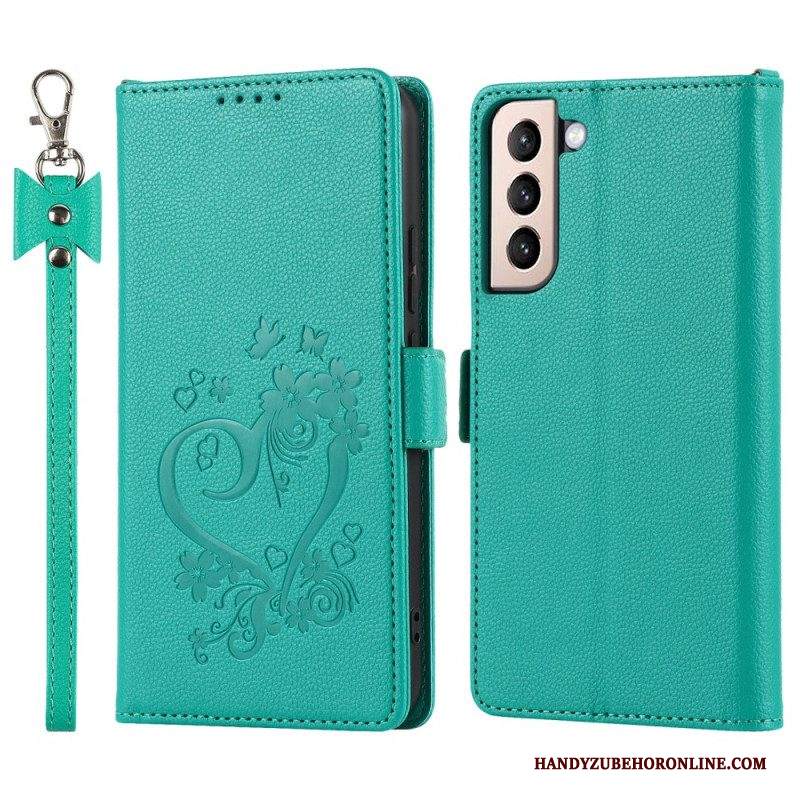 Custodia in pelle Samsung Galaxy S22 5G Cuore Con Cordino