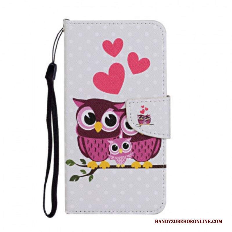 Custodia in pelle Samsung Galaxy S22 Plus 5G Famiglia Di Gufi Con Cordino