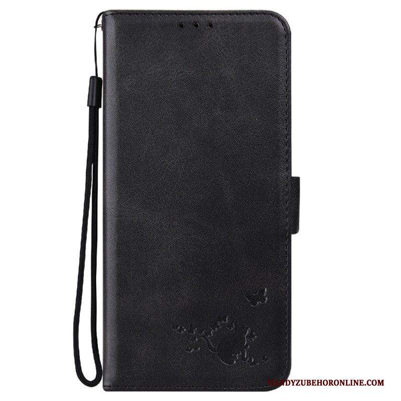 Custodia in pelle Samsung Galaxy S22 Ultra 5G Gatto E Farfalle