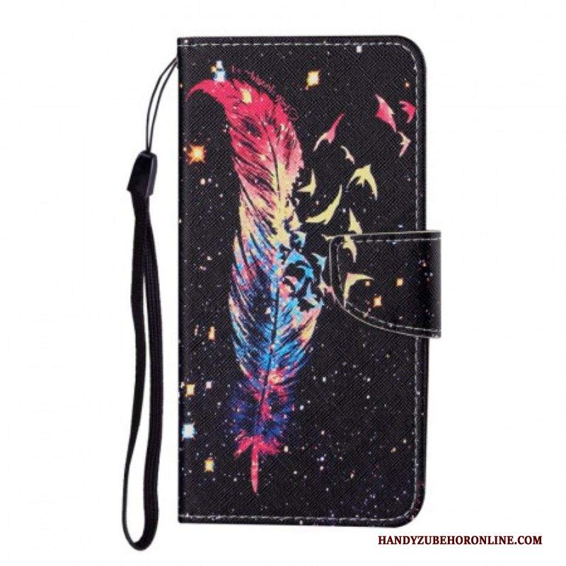 Custodia in pelle Samsung Galaxy S22 Ultra 5G Piuma Colorata Con Cinturino