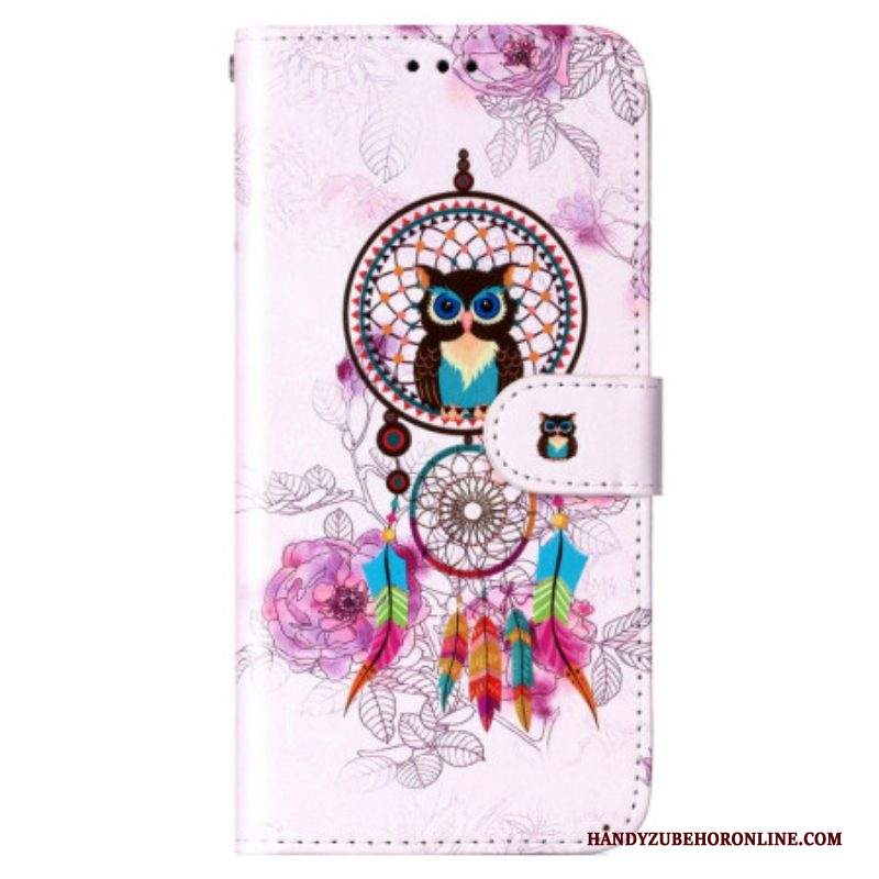 Custodia in pelle Samsung Galaxy S23 Plus 5G Gufo Acchiappasogni Con Cinturino