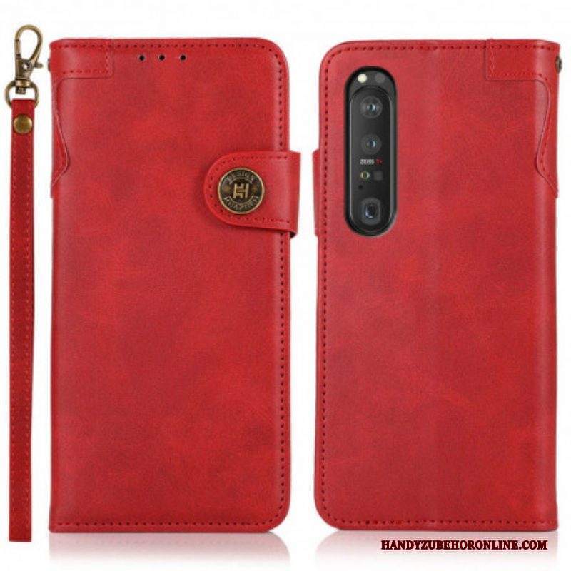 Custodia in pelle Sony Xperia 1 III Bottone Magnetico Khazneh