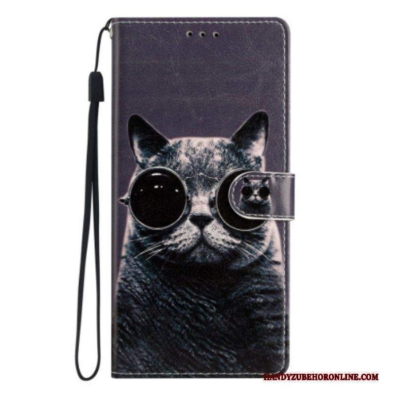 Custodia in pelle Xiaomi 12 Lite Occhiali Con Cinturino Da Gatto