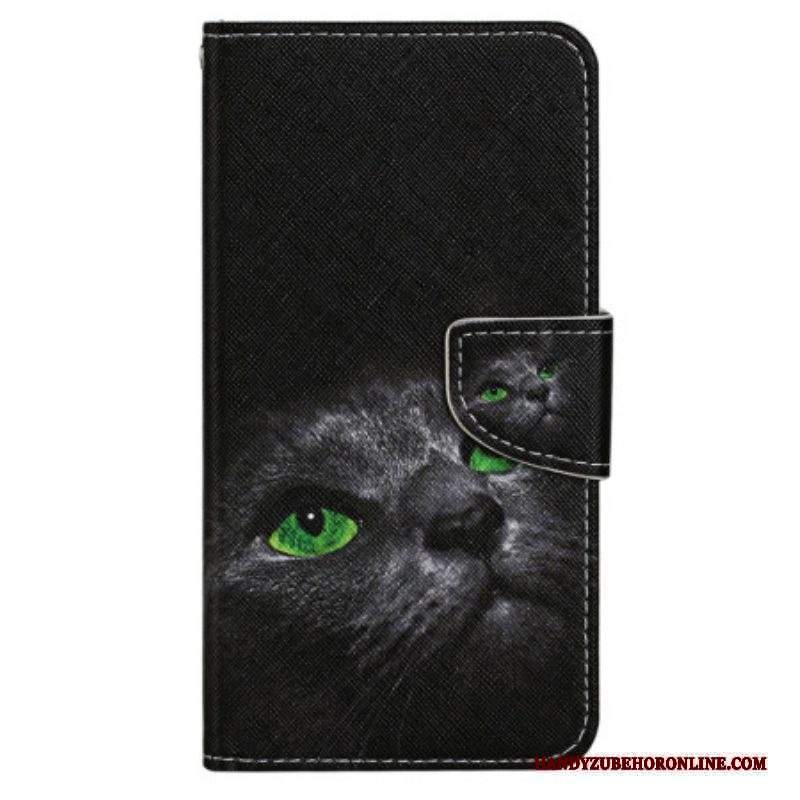 Custodia in pelle Xiaomi 12T / 12T Pro Gatto Dagli Occhi Verdi In Cinturino
