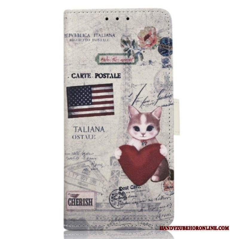 Custodia in pelle Xiaomi 13 Lite Gatto Viaggiatore