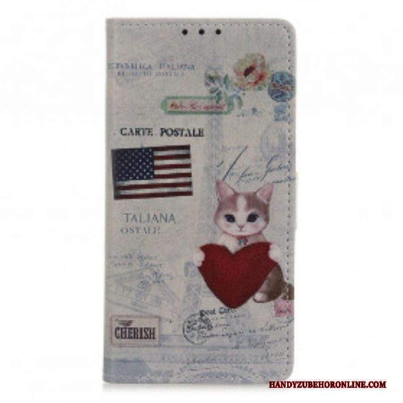 Custodia in pelle Xiaomi Redmi Note 10 / 10S Gatto Viaggiatore