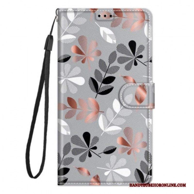 Custodia in pelle Xiaomi Redmi Note 10 Pro Fogli Con Cordino