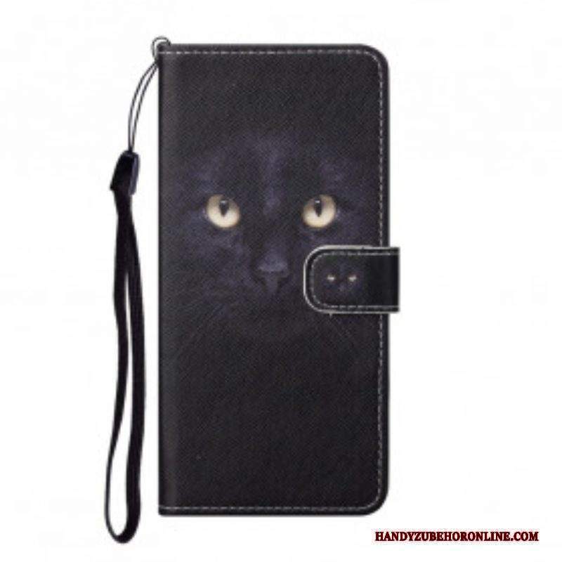 Custodia in pelle Xiaomi Redmi Note 10 Pro Strappy Occhi Di Gatto Nero