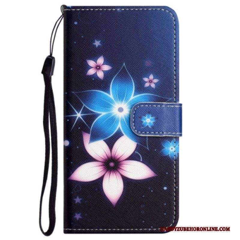 Custodia in pelle Xiaomi Redmi Note 12 4G Cinturino Lunare Fiori