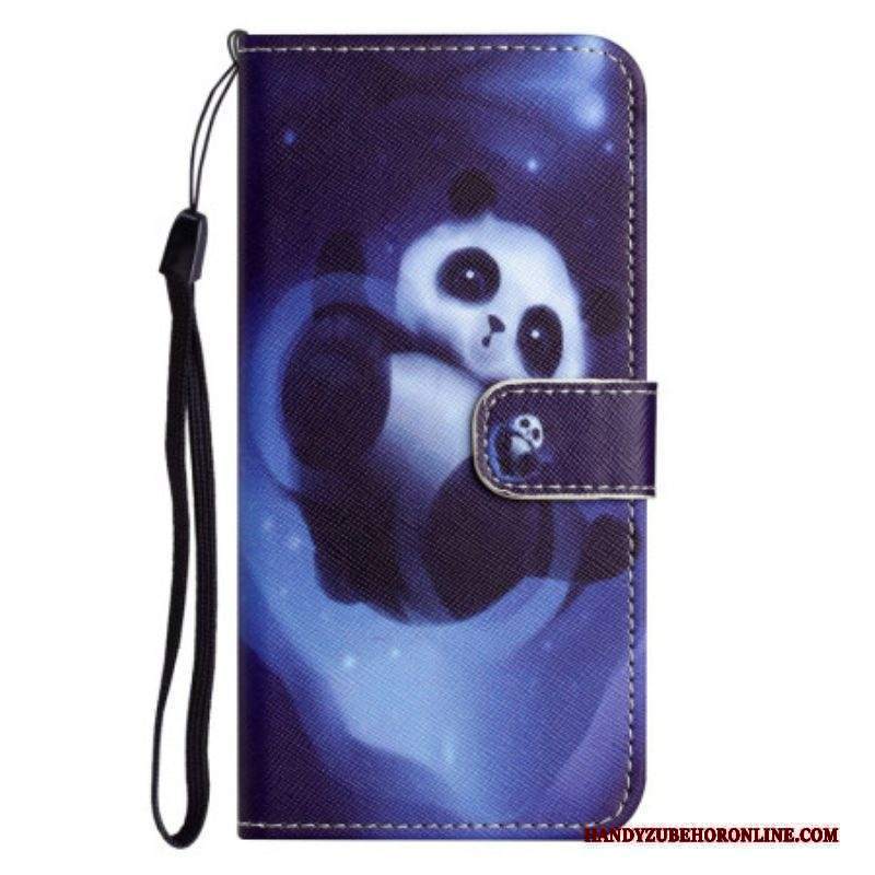 Custodia in pelle Xiaomi Redmi Note 12 4G Panda Spaziale Con Cordino