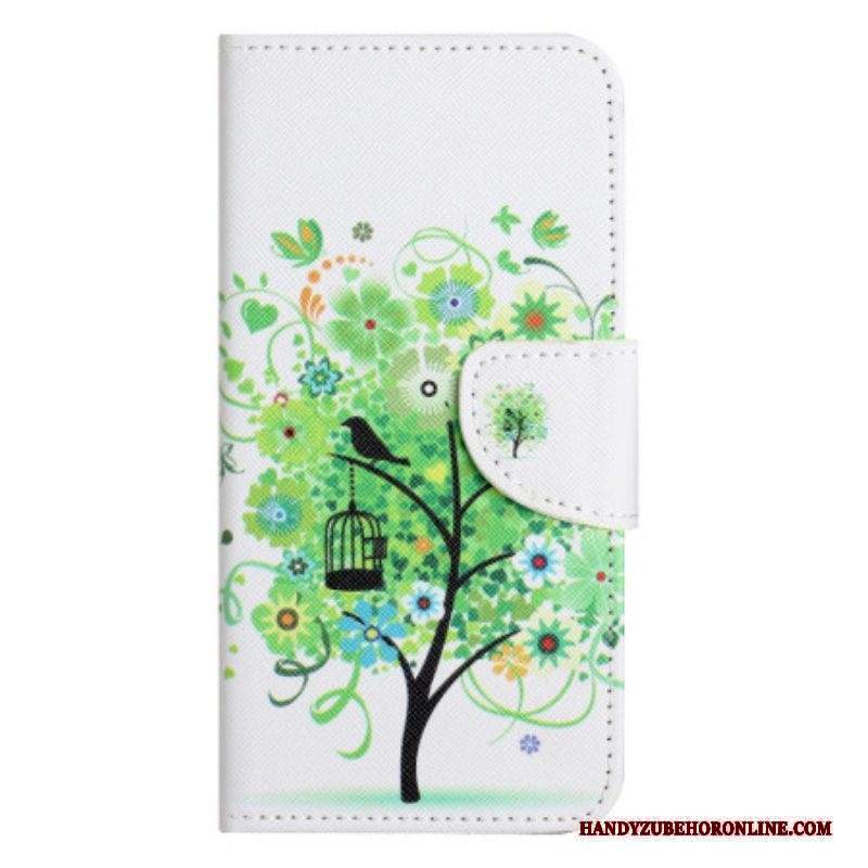 Custodia in pelle Xiaomi Redmi Note 12 5G Albero Cinghia Fogliame Verde