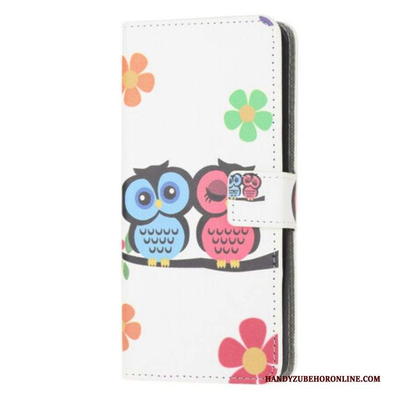 Custodia in pelle iPhone 13 Mini Coppia Di Gufi