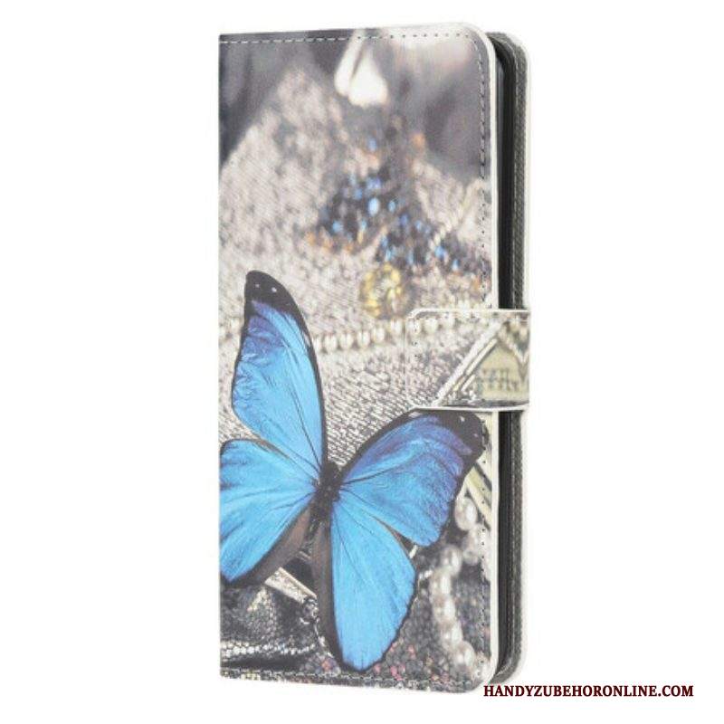 Custodia in pelle iPhone 13 Mini Farfalla Blu