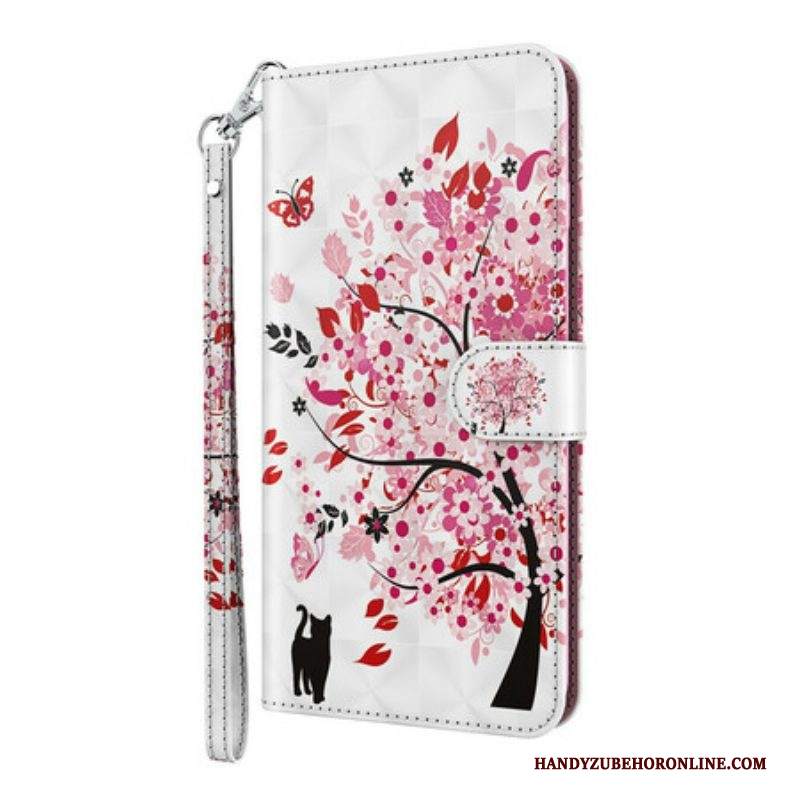 Custodia in pelle iPhone 13 Pro Max Albero Rosa E Gatto Nero