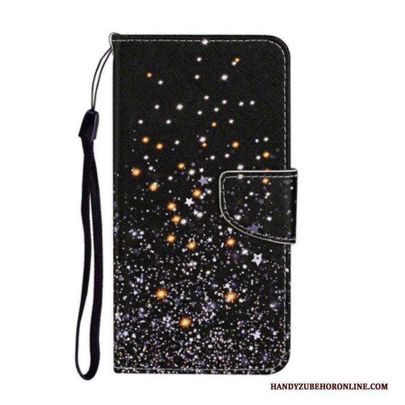 Custodia in pelle iPhone 13 Pro Stelle E Paillettes Con Cordino