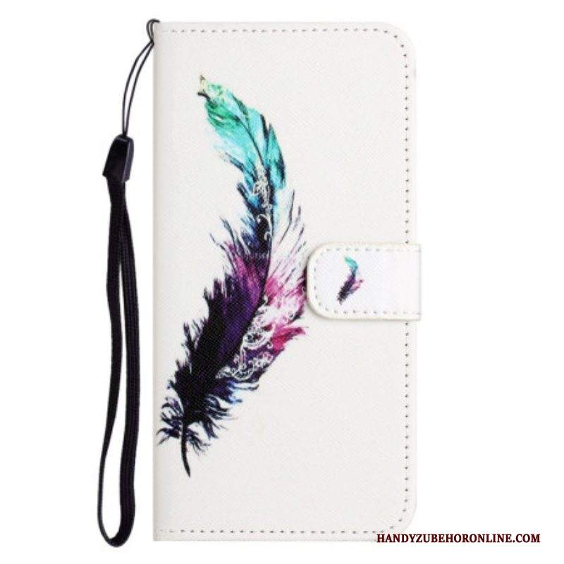 Custodia in pelle iPhone 14 Plus Cinghia Piume