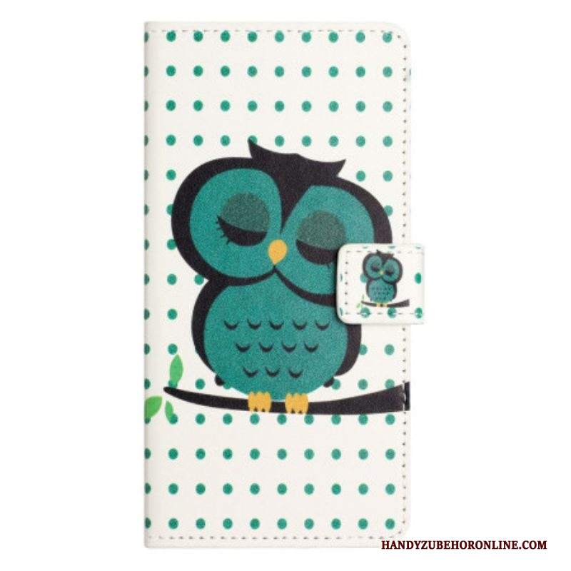 Custodia in pelle iPhone 14 Pro Gufo Addormentato
