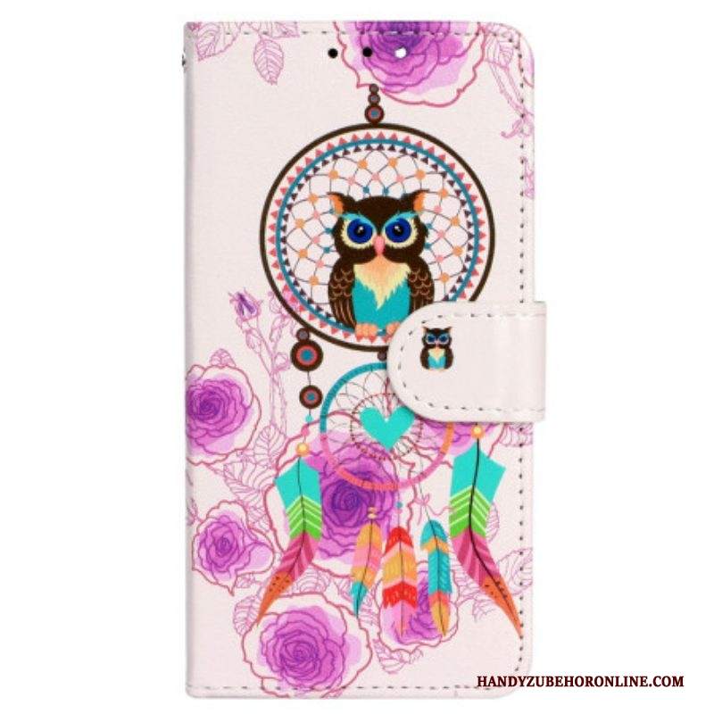 Custodia in pelle iPhone 15 Acchiappasogni Gufo Con Cinturino