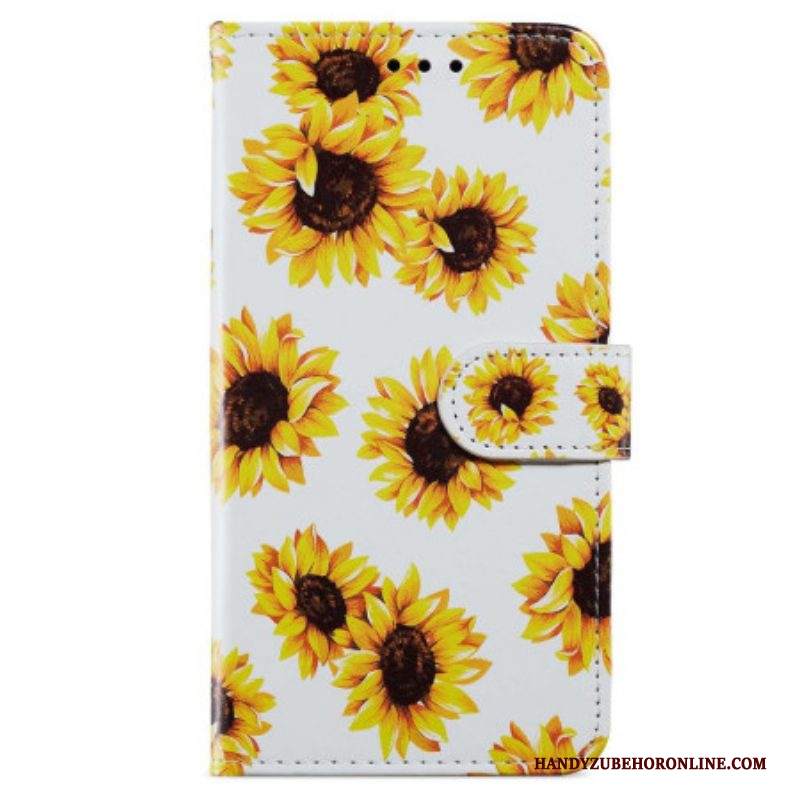 Custodia in pelle iPhone 15 Cinturino Girasoli