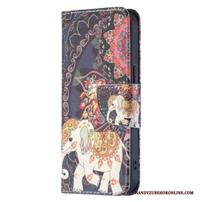 Custodia in pelle iPhone 15 Elefante Tribale