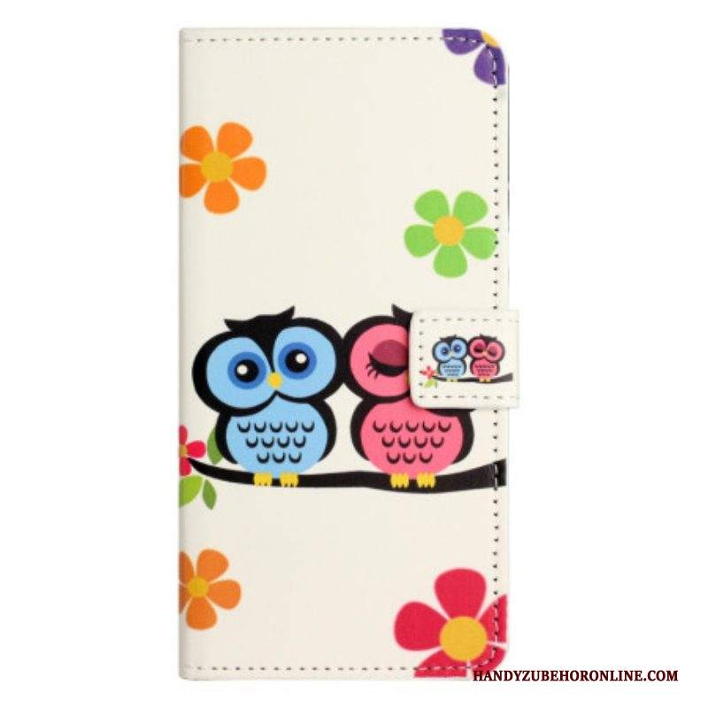 Custodia in pelle iPhone 15 Plus Coppia Di Gufi