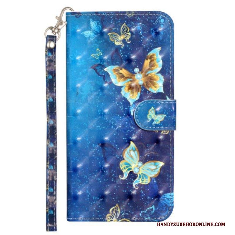 Custodia in pelle iPhone 15 Pro Farfalle 3d Con Cordino