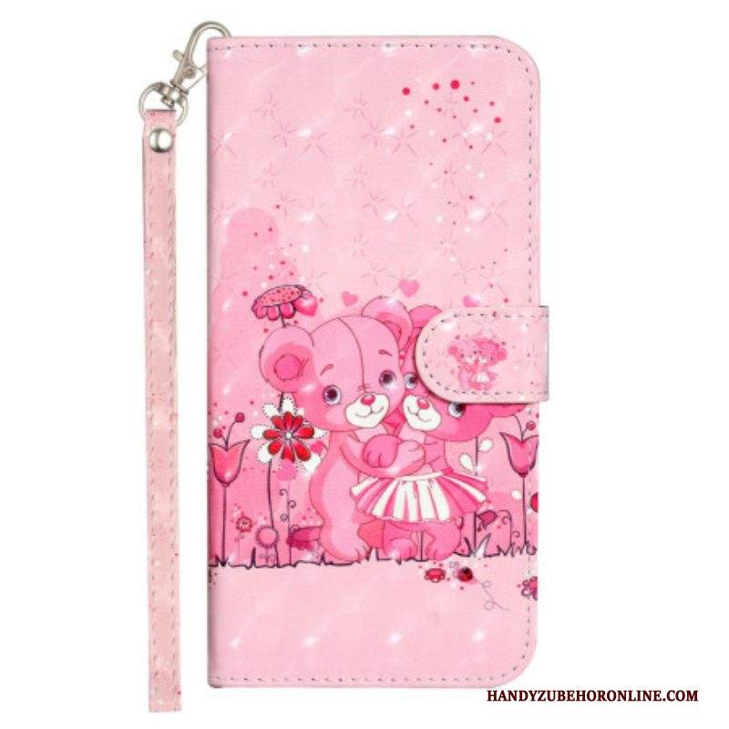 Custodia in pelle iPhone 15 Pro Orsetti Di Peluche 3d Con Cinturino