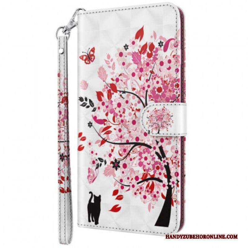 Folio Cover Moto G71 5G Albero Rosa E Gatto Nero
