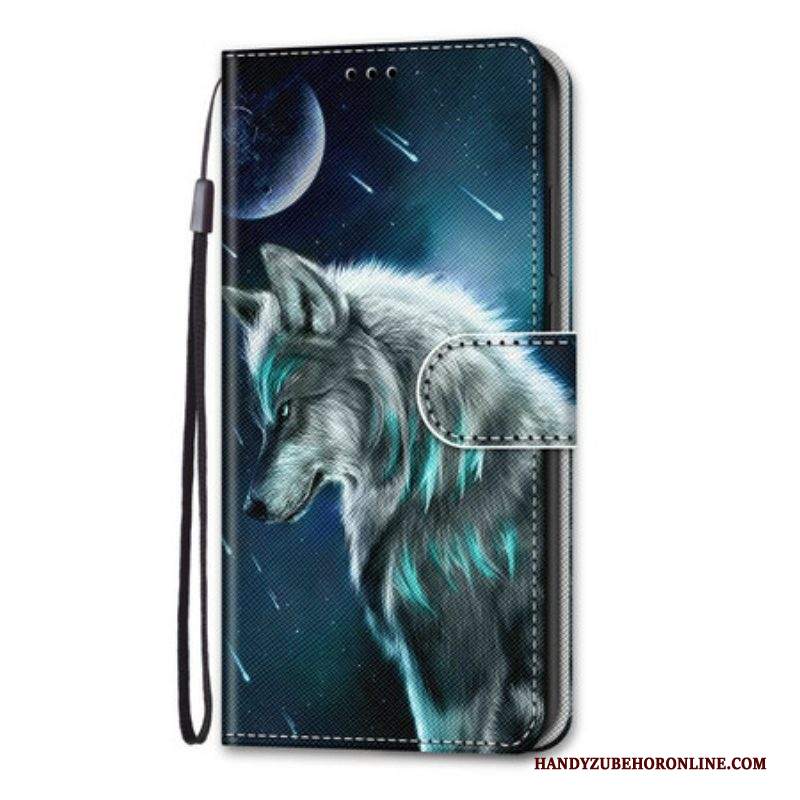 Folio Cover Samsung Galaxy S21 Plus 5G Lupo Sotto Una Pioggia Di Stelle