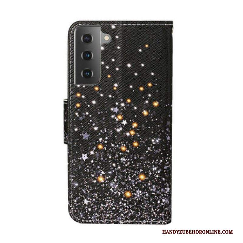 Folio Cover Samsung Galaxy S21 Plus 5G Stelle E Paillettes Con Cordino